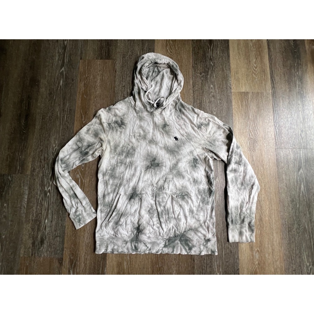 Abercrombie & Fitch Hoodie Mens Medium Grey Tie Dye Lightweight Pullover